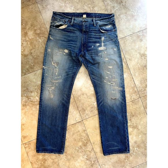 RRL - Ralph Lauren Double RL Vintage Low Straight Burrows wash repaired jeans - Picture 4 of 15